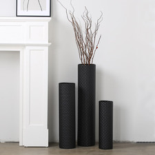 Tall Floor Vases Set of 3 - Black Metal Cylinder Vases for Living Room Corner, M