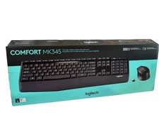 Logitech MK345 Wireless Keyboard and Optical Mouse with USB remote & mfg box