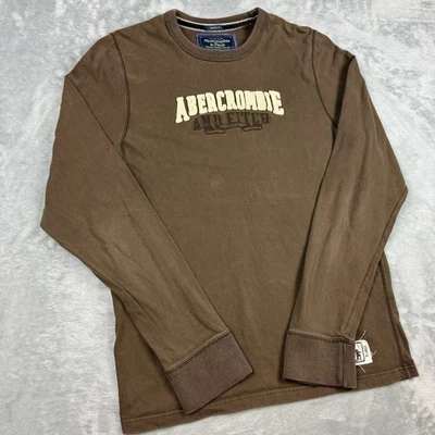Vintage Abercrombie Fitch Long Sleeve Shirt Brown Spell Out Y2K Muscle Fit XL - Image 1 of 4