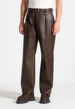 Men's Genuine Lambskin Leather Brown Pant Relaxed Fit Formal Leather Pant