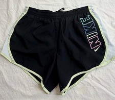 Nike Girls Medium Dri-FIT Running Shorts Black Colorful Logo Mesh Athletic