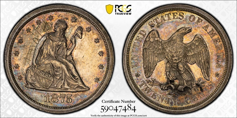1875-S PCGS Certified Genuine Seated Liberty Twenty Cent w/ Pretty Toning - RARE - Image 2 of 4
