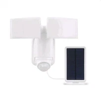 Defiant 180 White Motion Sensor Solar Outdoor 2-Head Security Flood Light NEW