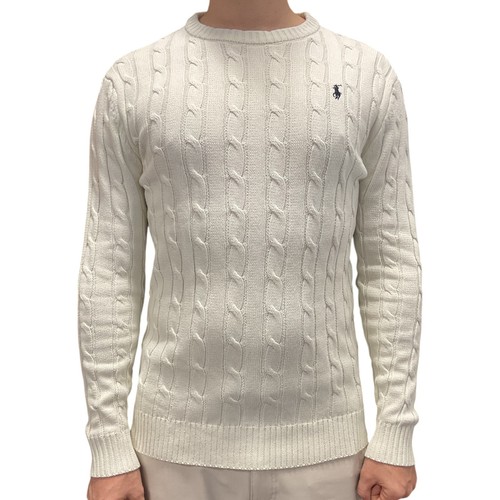 Polo Ralph Lauren uomo maglia cavo maglione girocollo manica lunga bianco nuova con etichetta taglia S