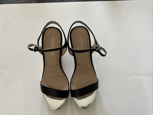CHARLES BY CHARLES DAVID WOMENS BLACK LEATHER WEDGES ESPADRILLE HEELS