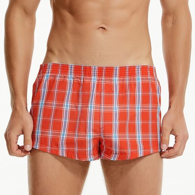 SEOBEAN MENS SEXY COTTON SHORTS HOME COMFORT CHECKERED FIT TRUNKS