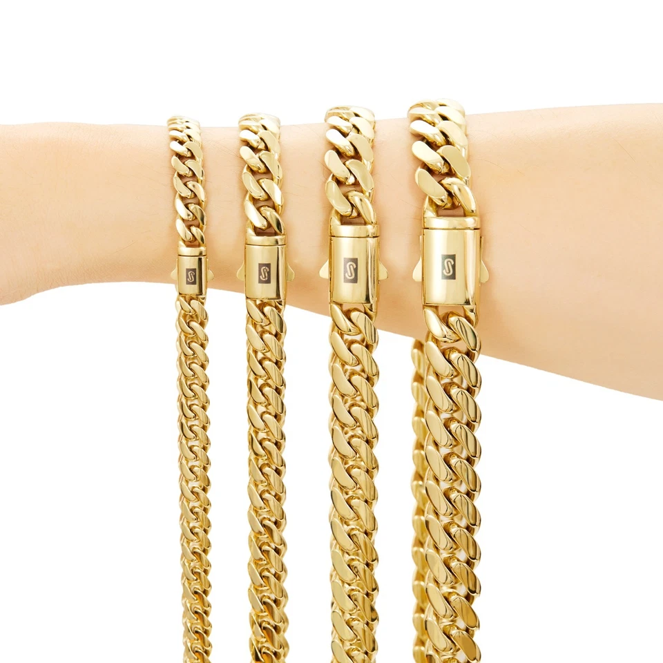 Collares de cadena cubana Hip Hop Miami de acero inoxidable 14k GP de 6-14 mm - Imagen 3 de 4