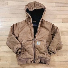 Carhartt Kids Brown Duck Canvas Size Small 7-8 Hooded Jacket Unisex Coat READ