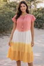 Vestido THML Ábaco Dip Dye Talla L Amarillo Rosa En Niveles Fluido Mini Tela Arrugada