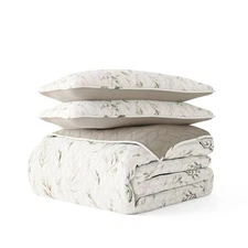 Microfiber Quilt Set Reversible 3 Piece Watercolor Leaves Latte Queen Soft Cozy