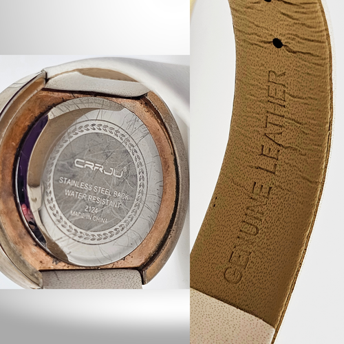 CRRJU Unisex Minimalistische Uhr - weißes Lederband, goldene Lünette, neue Batterie - Bild 7 von 9
