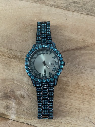 MISSFOX Unisex Rhinestone turquoise, Dial Watch stainless steel waterproof NIB - Picture 2 of 14