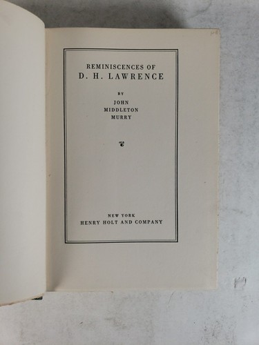 Reminiscences of D. H. Lawrence by John Middleton Murry (1933 - First Printing) - Picture 9 of 12