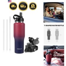 Botella de agua en forma de T de 40 oz - Ajuste perfecto para portavasos de coche y estilos de vida activos