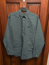 Chaps Easy Care Men's Button Up Shirt Blue/green Plaid Long Sleeve Sz Large