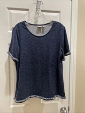 Chicos Womens Gorgeous Shades Of Blue Top Sz 1 Short Sleeve Pullover  Top