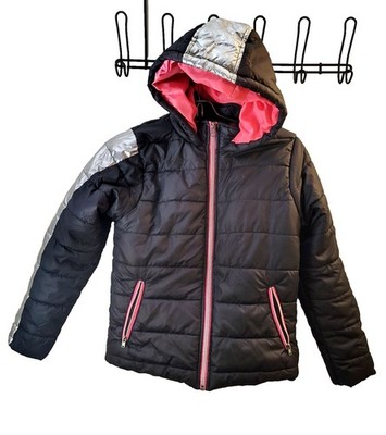 Puffy Jacket For Youth Body Glove Size 12 Grey Gray Pink Zip Pockets Hooded