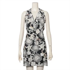 Chanel Coco Mark P37 Silk Sleeveless Dress 36 Ladies' Black × White  P37793V2739