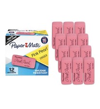 New Pink Pearl Large Paper Mate Erasers Pack Of 12 New Latex Free