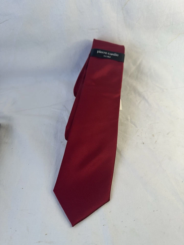 Pierre Cardin 100% Silk Slim Tie Red Burgundy Narrow Skinny Necktie 2.5"x58" - Image 2 of 4
