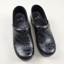 Dansko Professional Tooled Leather Clog Womens 8.5-9 40 Black Leather Slip On