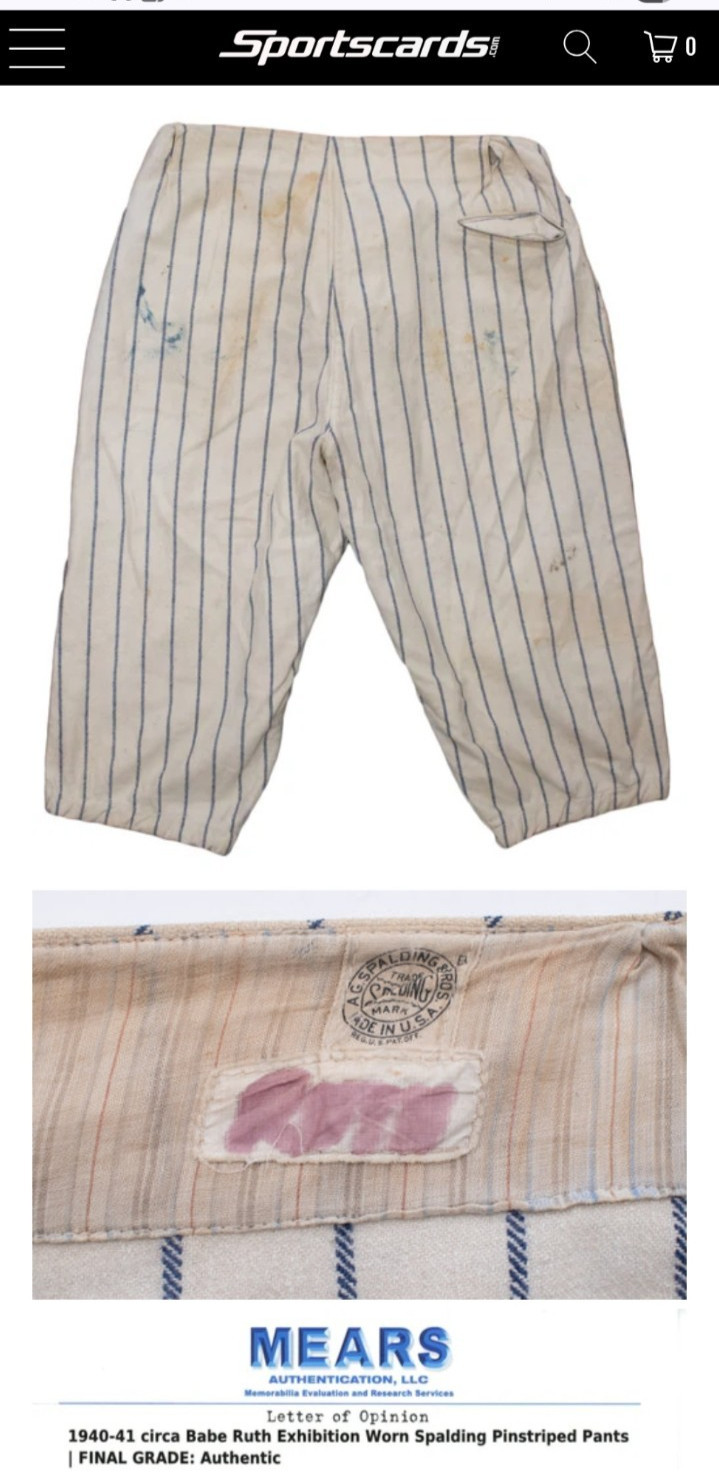 Babe Ruth WORN PANTS PIECE Exhibition 1940-41 & 2010 TOPPS MLB LOGOMAN Card view 4