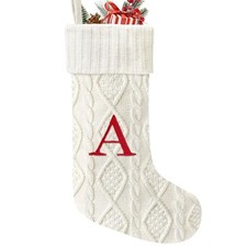 21 Inches Knitted Christmas Stockings with Initials, Large Letter-A White