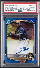 2025 BOWMAN CHROME PROSPECT AUTOS BLUE REFRACTOR #CPALP LUIS PENA 090/150 PSA 8