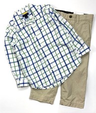 New With Tags Tommy Hilfiger Boys Logo Plaid Shirt and Khaki Pants Set sz 4T