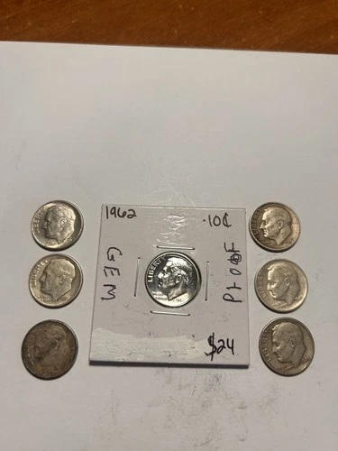 1962 (P) Roosevelt Dime Gem Proof 90% Silver + (6) Roosevelt Dimes 90% Silver