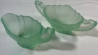 Green Satin Glass Creamer Sugar Set Art Deco Paneled Depression UV Reactive Glow