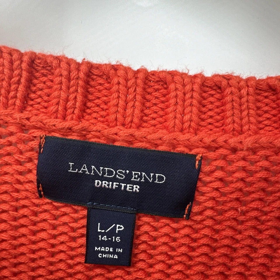 Suéter Lands End Mujer Grande THE DRIFTER Tejido con Cable Naranja Pescador Pullover Foto 2 de 4