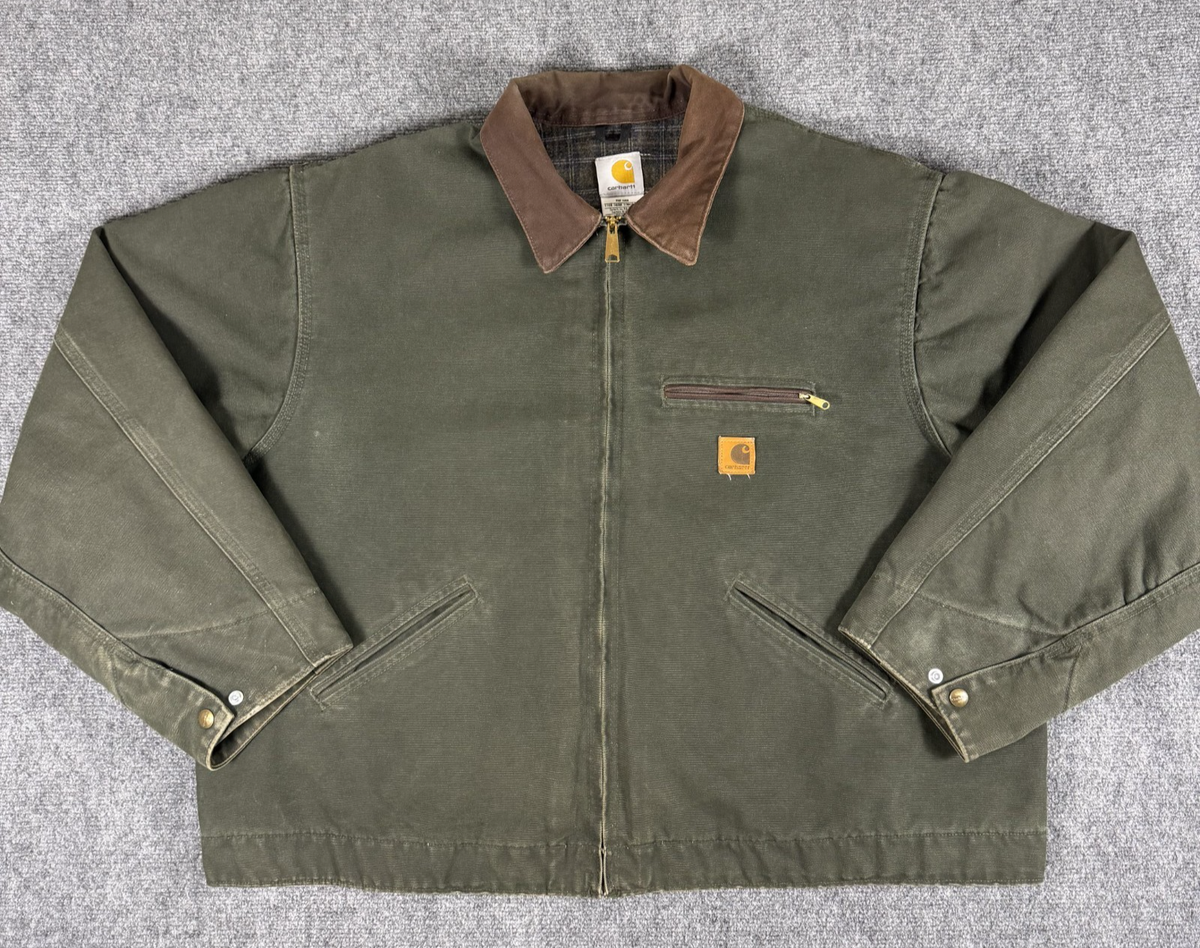 VTG Carhartt J97MOS Detroit Jacket Moss Green Blanket Lined Mens