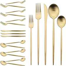 Flatware Set 18/10 Stainless Steel Matte Champagne Gold - Kitchen Utensil Ser...