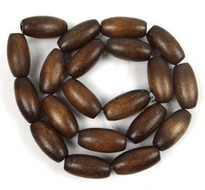 19x9mm Brown Wood Barrel Beads 15"