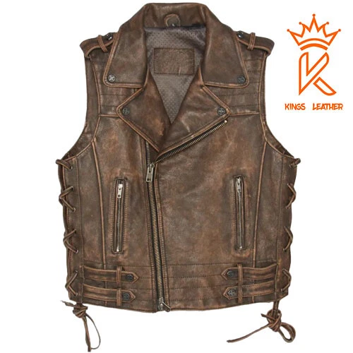 Men's Distressed Brown Genuine Leather Motorcycle Vest Side Laces Bike Waistcoat
Opens in a new wind
