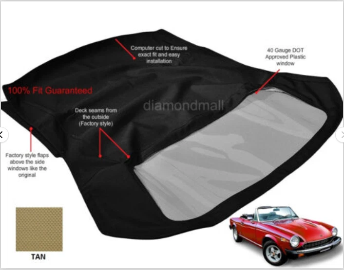 Se adapta a Fiat 124 2000, Spider CS2 1979-1982 convertible techo blando bronceado vinilo pinpoint Foto 2 de 3