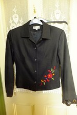 Reduced! New Black Jacket With Wool Embroidered Flowers Size 12 Matching Bag