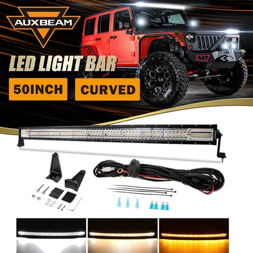 AUXBEAM 50" in LED Light Bar 6 Modes Amber White Strobe Driving Lamp