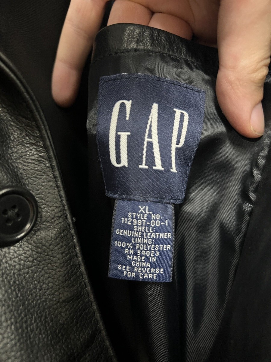 Vintage 90s 00s Gap Leather Jacket Black Trench Size XL Mens
