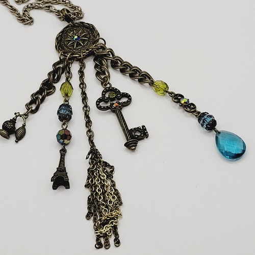Steampunk Style Bronze Tone Pendant with Multiple Charms Chains Necklace - Picture 3 of 24