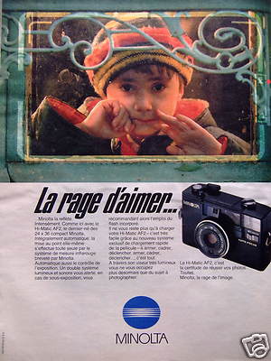 PRESSEWERBUNG 1981 KAMERA LE HI MATIC AF2 MINOLTA LA RAGE D'AIMER