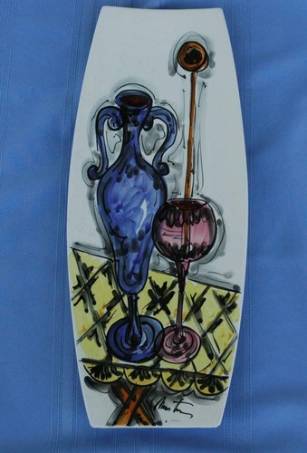 Vintage Porcelain Handpainted Mid Century Still Life Artist Signed Wall Hanging