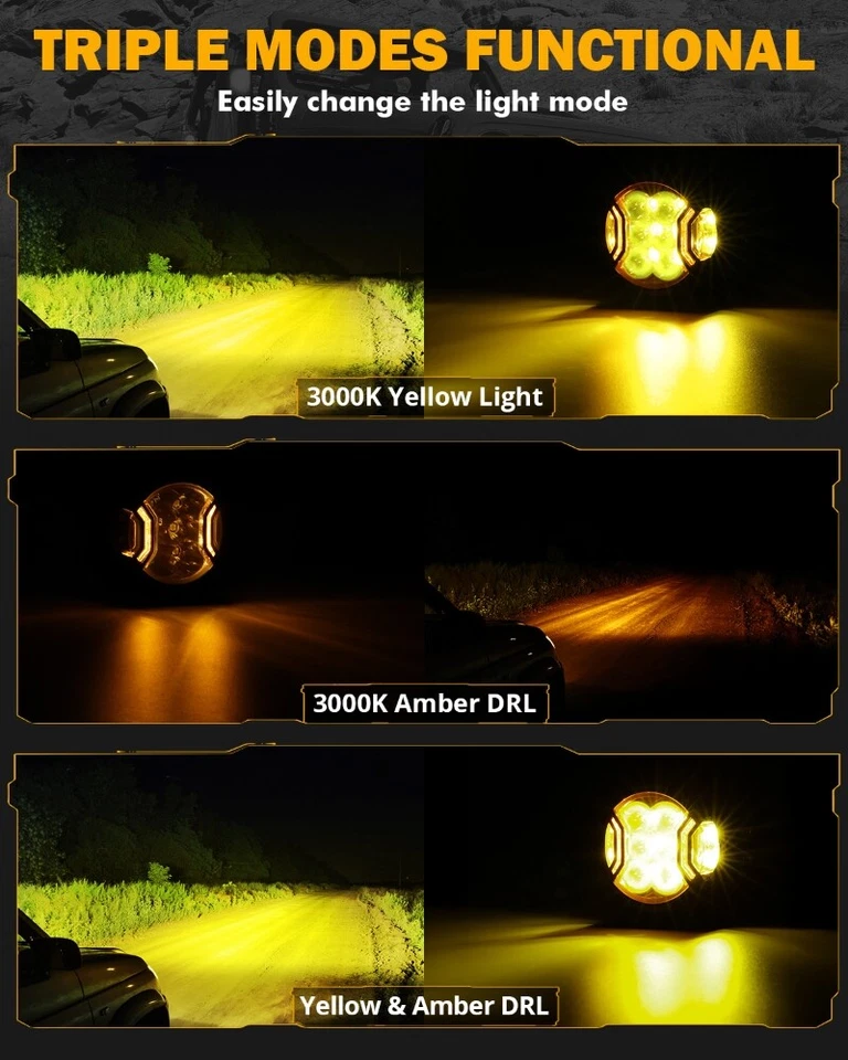 Auxbeam 3" Round Driving Lights 108W Side Shooter Offroad Pod Lights w DRL+Cover - Image 3 of 4
