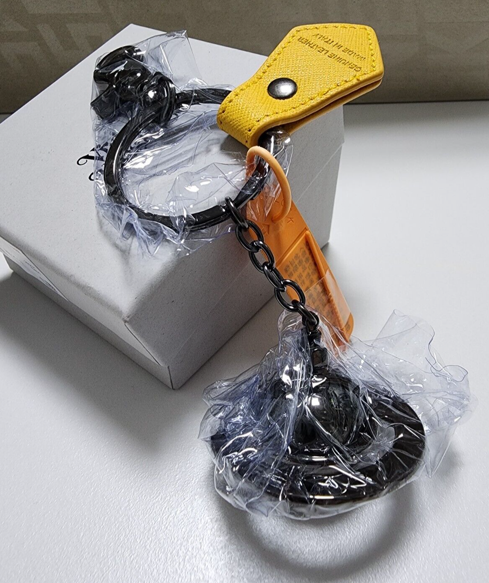 Vivienne Westwood Saffiano 3D ORB Gunmetal Keyring Yellow Charm