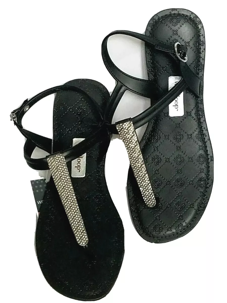 Brazillan West Loop Women s Waterproof Black T Strap Sandals w Silver Bling Nwt