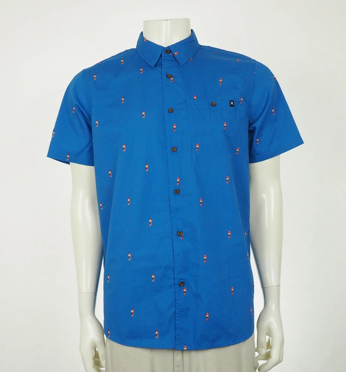 Hurley Organic Windansea Macaw Parrot Button Shirt Mens Medium