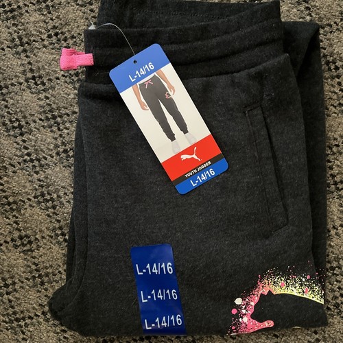 Puma Youth Girls Charcoal Gray - Color splash Logo Jogger - Size L 14/16 - Picture 3 of 3