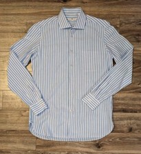 Luciano Barbera Men's Blue Red Striped LS Made Italy Button Up Shirt - L EUC