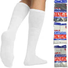 3-12 Pairs White Black Gray For Men Athletic Sports Cotton Tube Socks Size 9-15